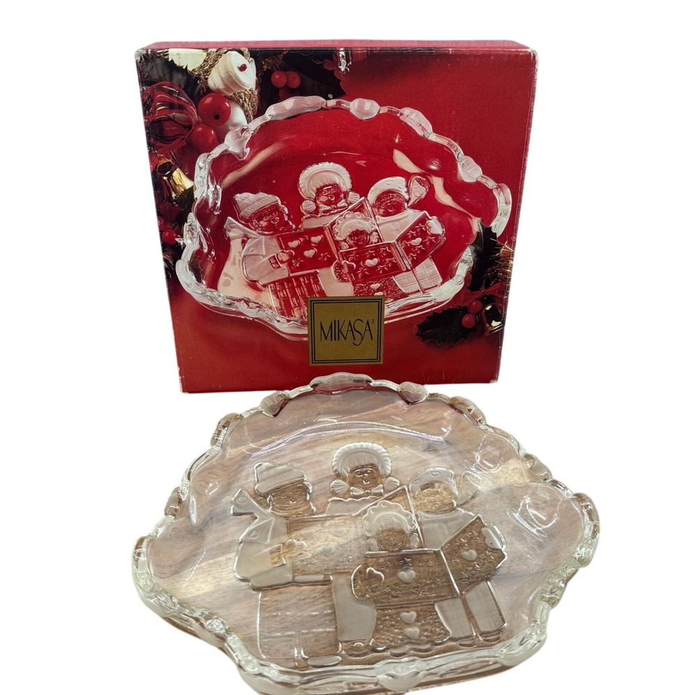 Mikasa Carolers‎ Sweet Dish 8.25" Clear Glass Christmas Holiday Candy Plate